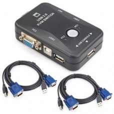 KVM переключатель VGA USB на 2 ПК + 2 кабеля KVM переключатель VGA USB на 2 ПК + 2 кабеля