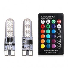 Лампа в авто LED T10 W5W 2шт с пультом ДУ 6 SMD 5050 16 цветов