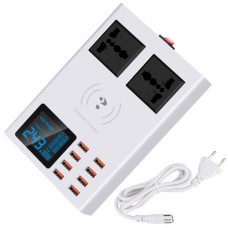 Сетевая зарядная станция 8x USB, QI передатчик, 2 розетки LED YC-CDA10W Сетевая зарядная станция 8x USB, QI передатчик, 2 розетки LED YC-CDA10W