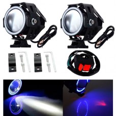 Фары на мотоцикл led CREE U7 12В ближний дальний свет синий ареол 2 шт